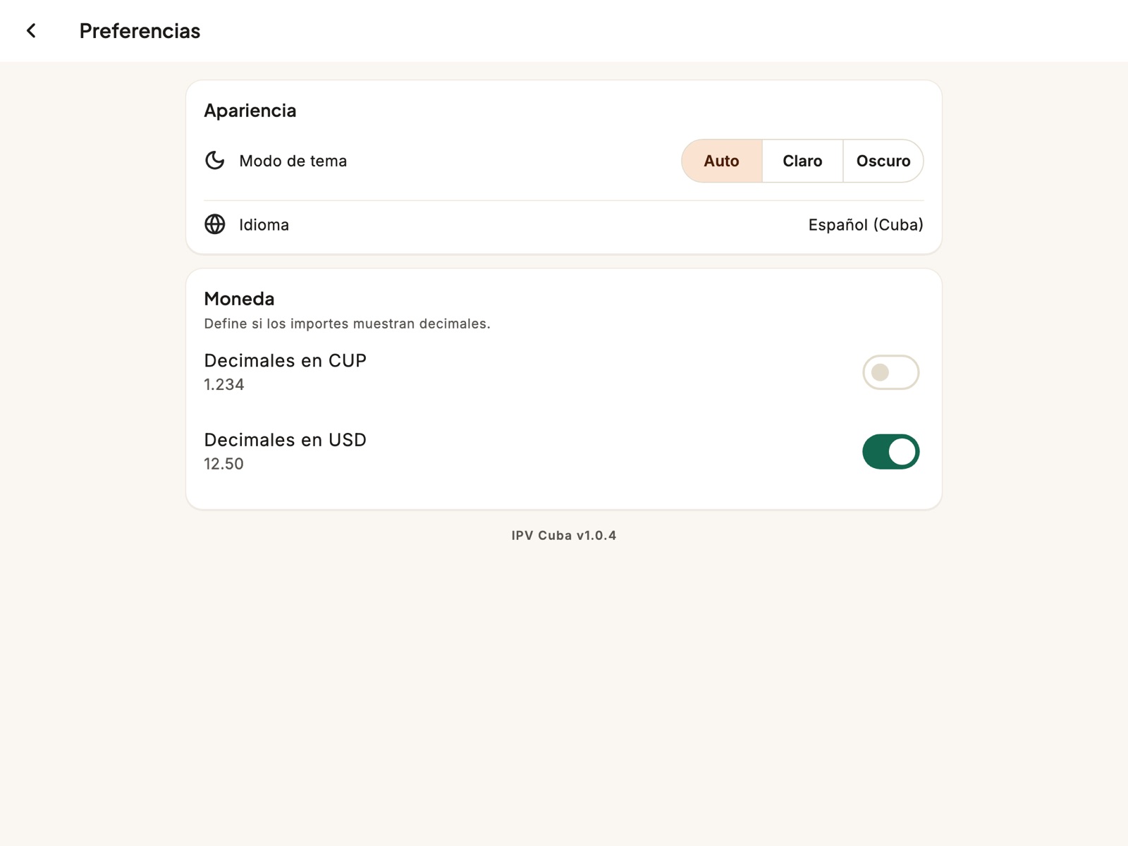 Las preferencias de la app