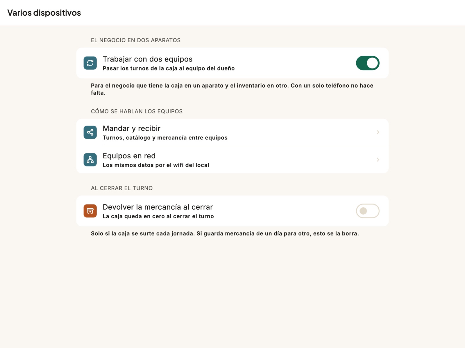 Los ajustes de varios dispositivos