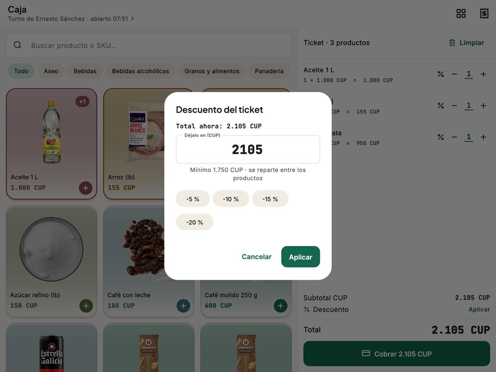 El descuento del ticket, con su mínimo